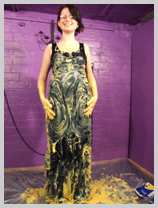 Miss Pink tests an evening-dress featuring Miss Pink, village barmaid Miss Pink tests an evening-dress featuring Miss Pink, village barmaid