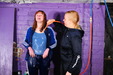 Hosedown Hairwash in Tracksuits view details of set gm-4h012, Miss Abigail and Fidelity hose each other down in the dungeon